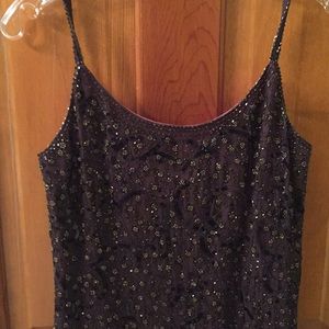 Plum sequined below the knee dress